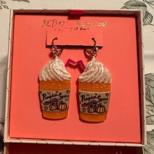 Betsey Johnson Orange and White Pumpkin Earrings